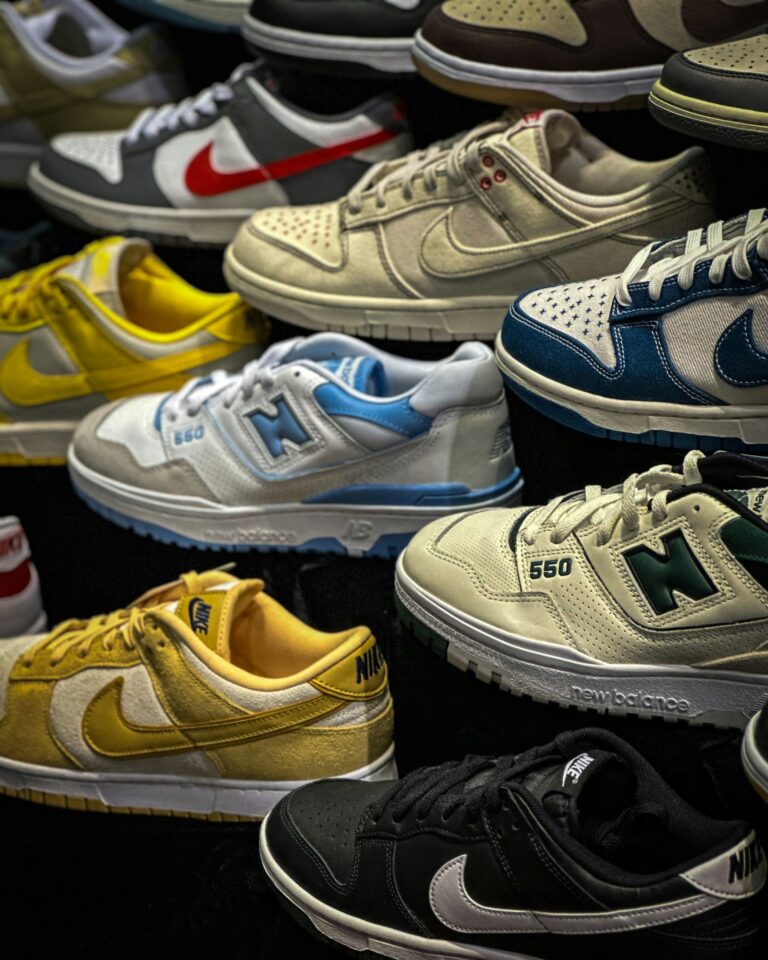 Rows of sneakers on display